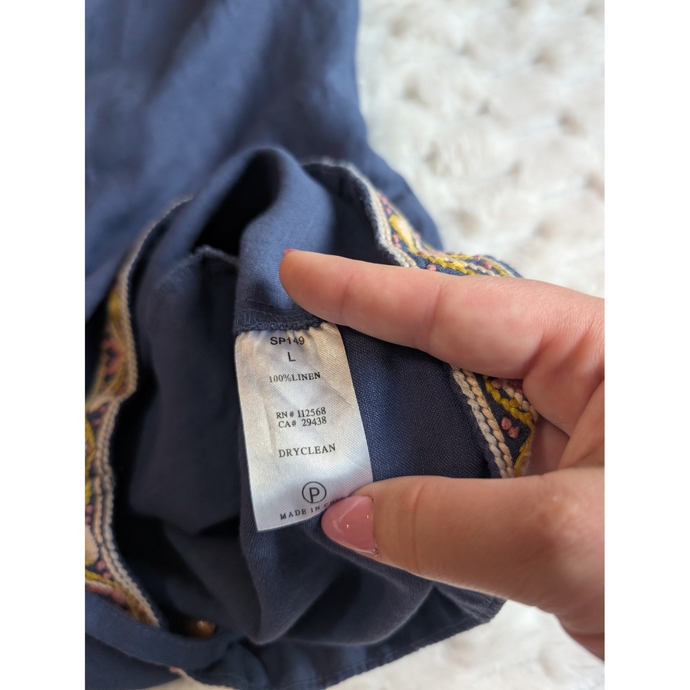 Miss Me Embroidered Romper Drawstring Waist Pockets Blue Boho Size L‎ - Picture 6 of 10